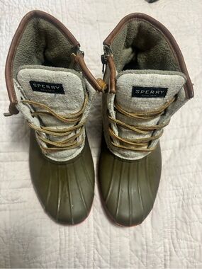 Sperry Olive & Gray Waterproof Lace-Up Duck Boots